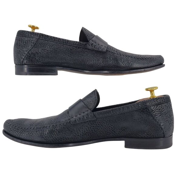 Santoni Italy Soft Black Deerskin Mens size 10.5 Paine Strap Loafers Dress Shoes - Picture 7 of 11